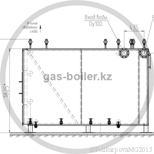 Чертеж водогрейного газового котла 1 МВт вид 2