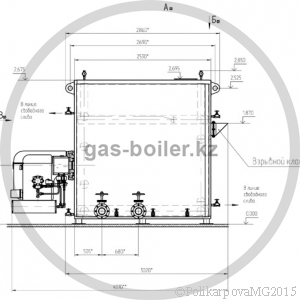 Чертеж водогрейного газового котла 1,3 МВт вид 2